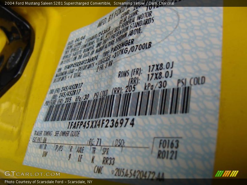 Screaming Yellow / Dark Charcoal 2004 Ford Mustang Saleen S281 Supercharged Convertible