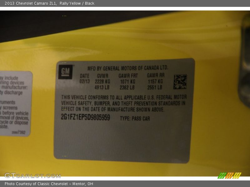 Rally Yellow / Black 2013 Chevrolet Camaro ZL1