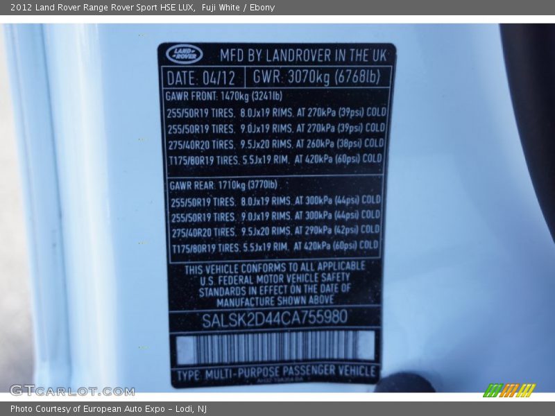 Fuji White / Ebony 2012 Land Rover Range Rover Sport HSE LUX