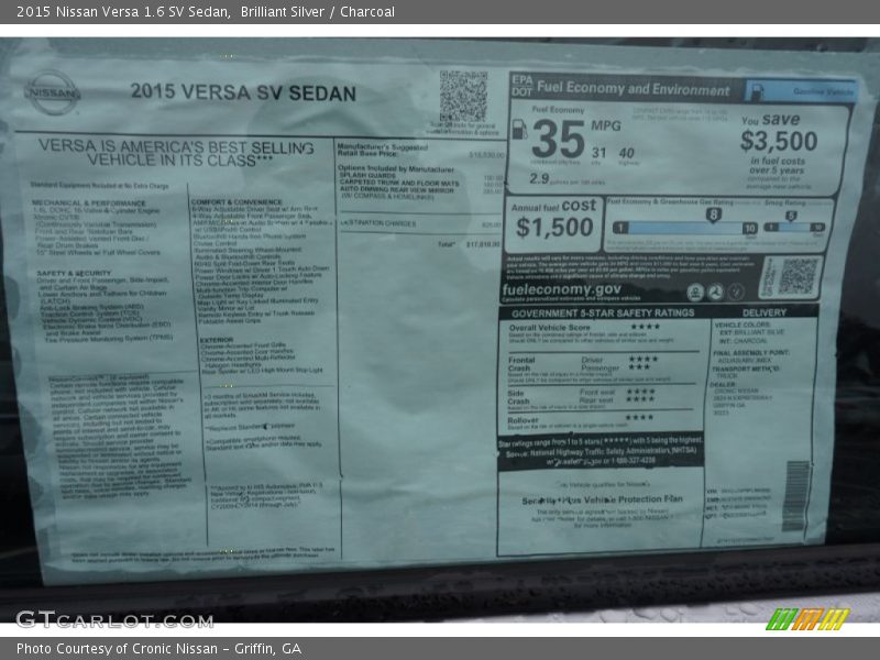 Brilliant Silver / Charcoal 2015 Nissan Versa 1.6 SV Sedan