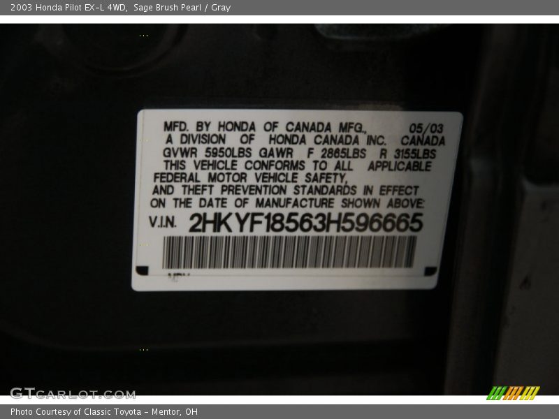Sage Brush Pearl / Gray 2003 Honda Pilot EX-L 4WD