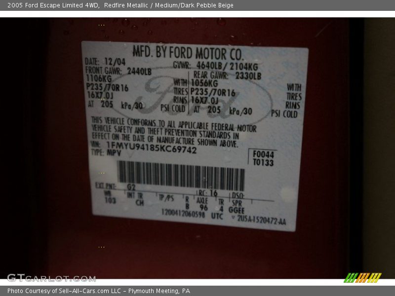 Redfire Metallic / Medium/Dark Pebble Beige 2005 Ford Escape Limited 4WD