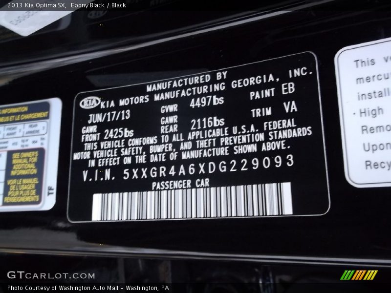 Ebony Black / Black 2013 Kia Optima SX