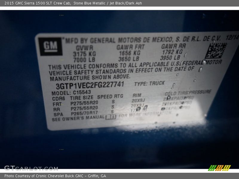 Stone Blue Metallic / Jet Black/Dark Ash 2015 GMC Sierra 1500 SLT Crew Cab