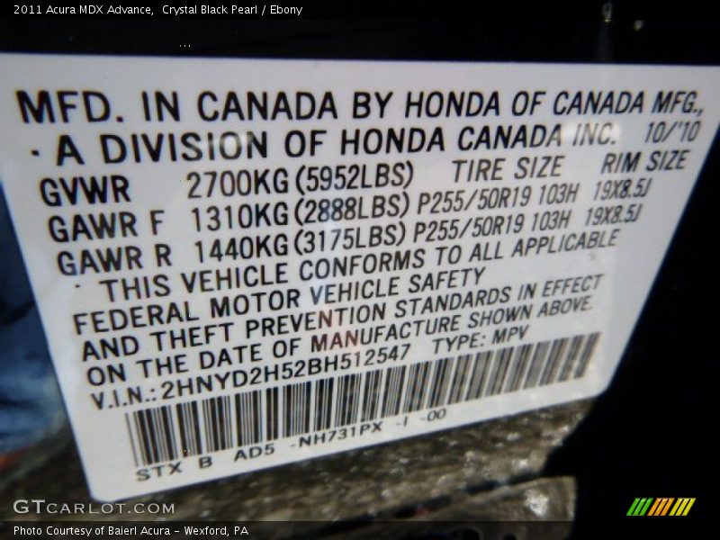 Crystal Black Pearl / Ebony 2011 Acura MDX Advance