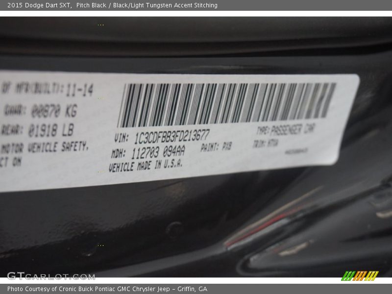 Pitch Black / Black/Light Tungsten Accent Stitching 2015 Dodge Dart SXT