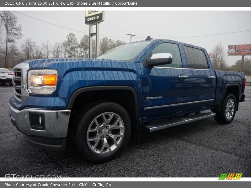 Stone Blue Metallic / Cocoa/Dune 2015 GMC Sierra 1500 SLT Crew Cab