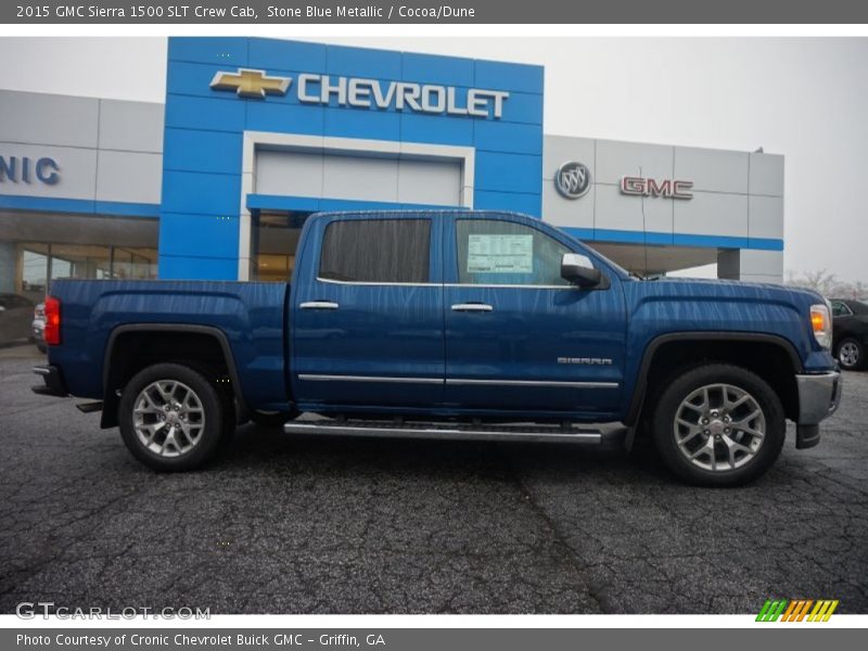 Stone Blue Metallic / Cocoa/Dune 2015 GMC Sierra 1500 SLT Crew Cab