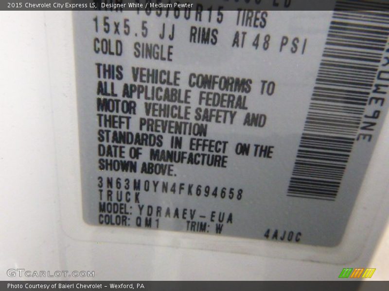 Designer White / Medium Pewter 2015 Chevrolet City Express LS