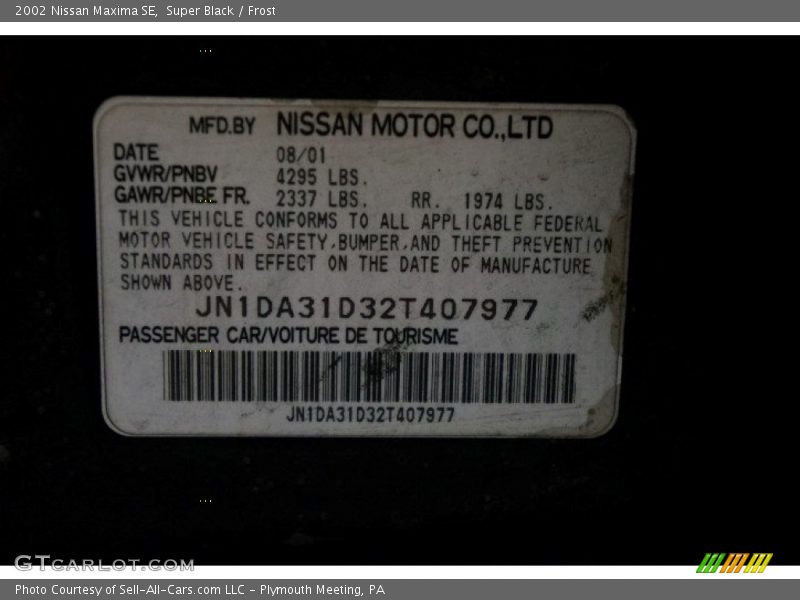 Super Black / Frost 2002 Nissan Maxima SE