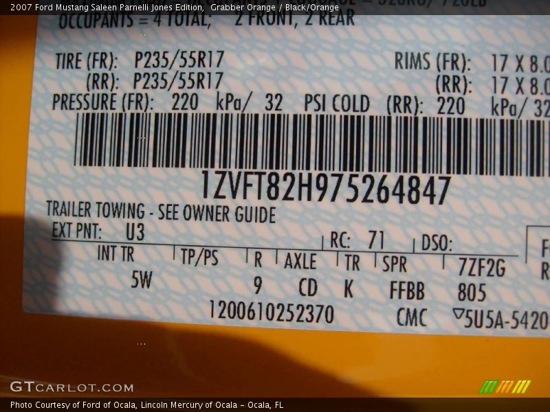 Grabber Orange / Black/Orange 2007 Ford Mustang Saleen Parnelli Jones Edition