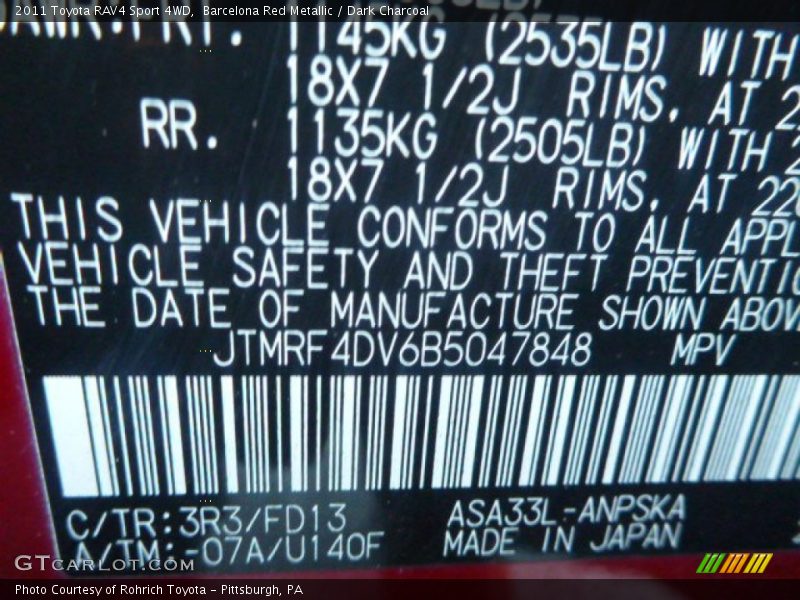 Barcelona Red Metallic / Dark Charcoal 2011 Toyota RAV4 Sport 4WD