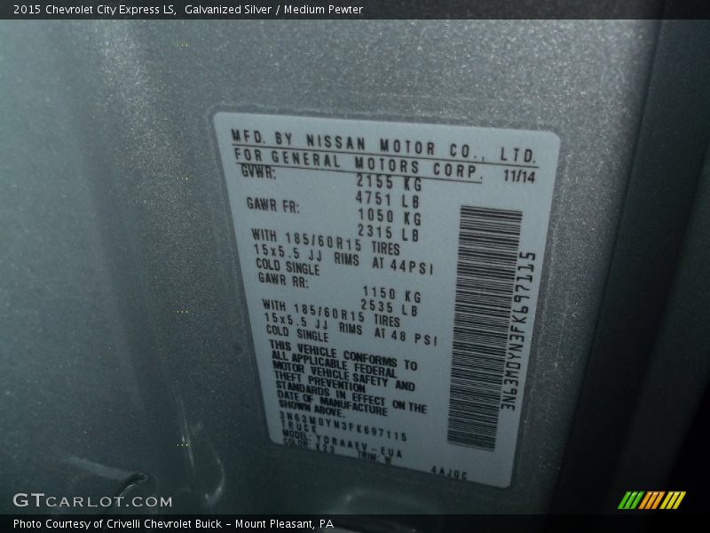 Galvanized Silver / Medium Pewter 2015 Chevrolet City Express LS