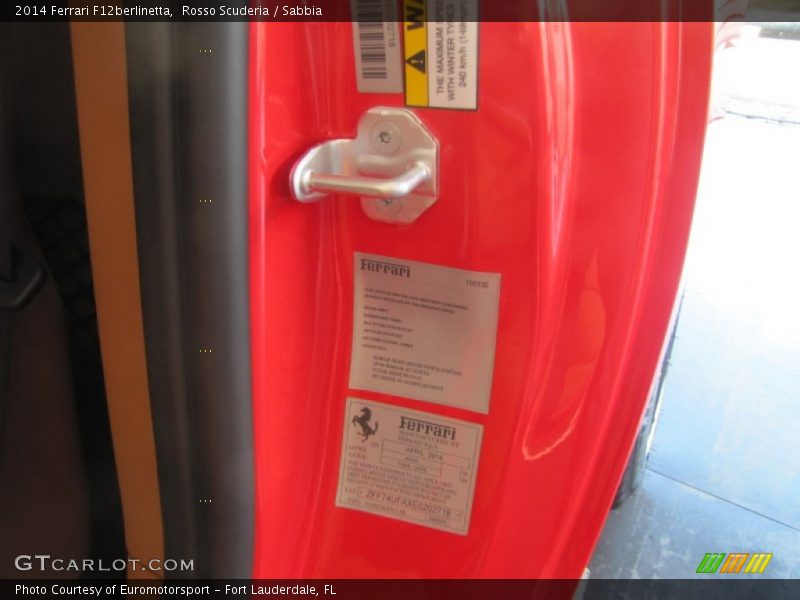 Info Tag of 2014 F12berlinetta 