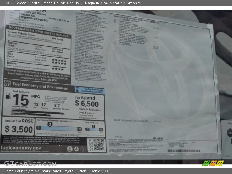 Magnetic Gray Metallic / Graphite 2015 Toyota Tundra Limited Double Cab 4x4