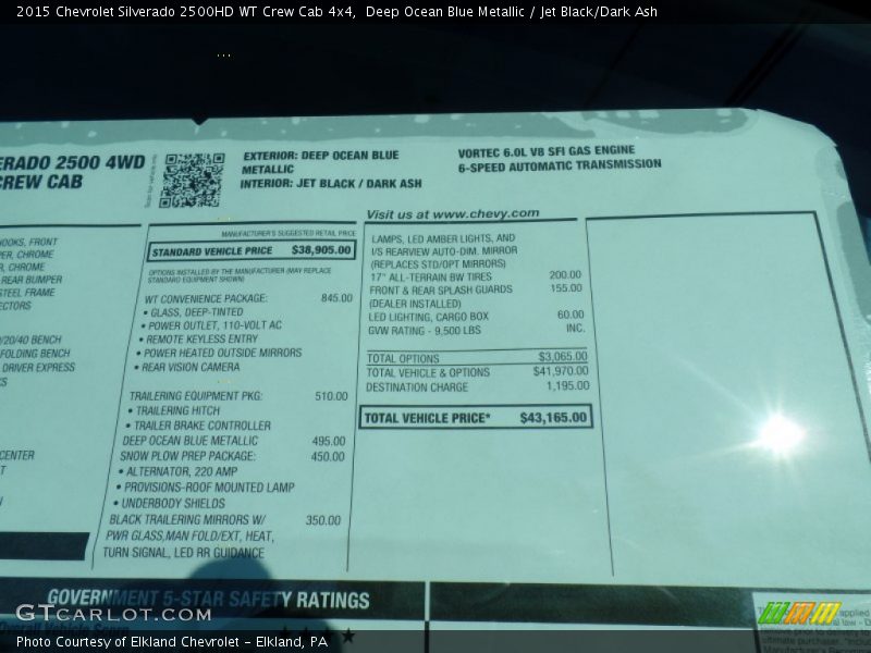 Deep Ocean Blue Metallic / Jet Black/Dark Ash 2015 Chevrolet Silverado 2500HD WT Crew Cab 4x4