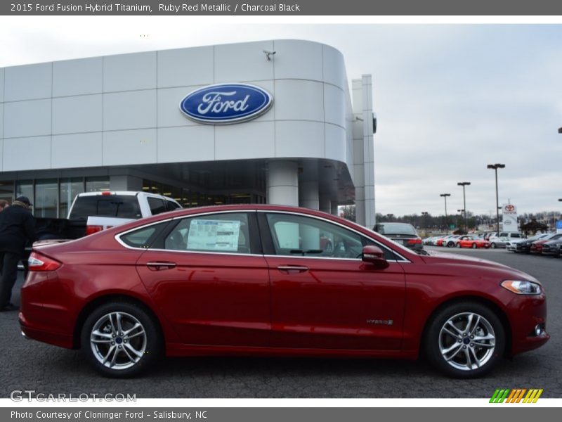 Ruby Red Metallic / Charcoal Black 2015 Ford Fusion Hybrid Titanium