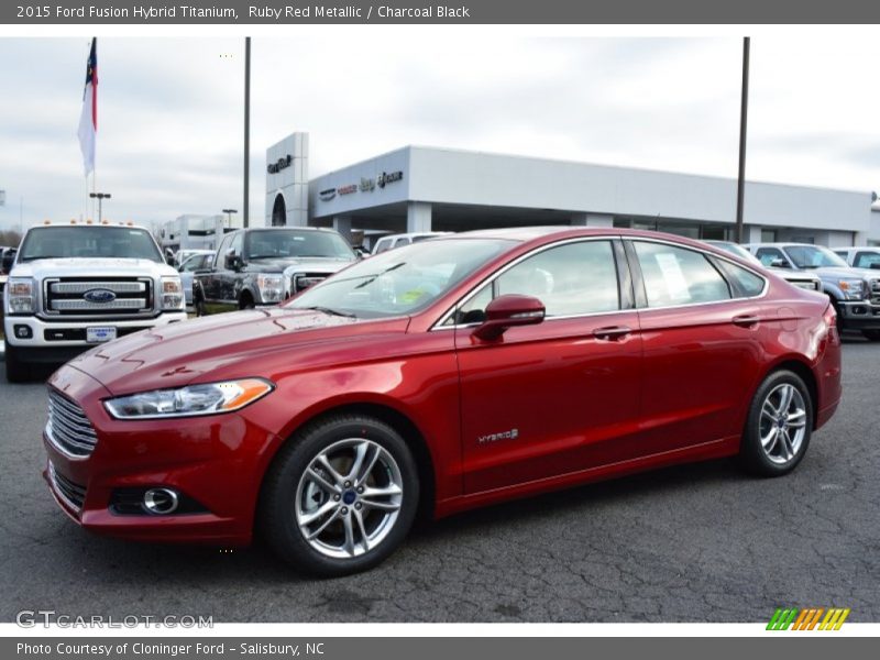 Ruby Red Metallic / Charcoal Black 2015 Ford Fusion Hybrid Titanium