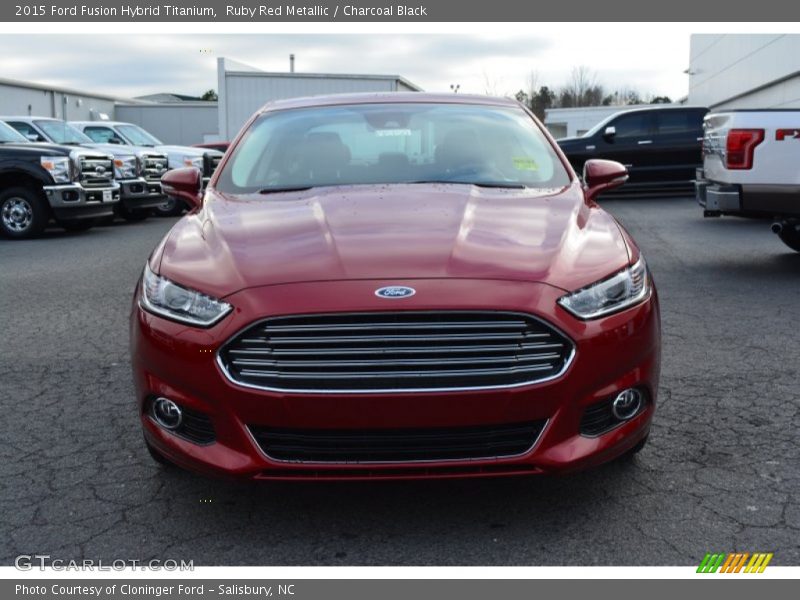 Ruby Red Metallic / Charcoal Black 2015 Ford Fusion Hybrid Titanium