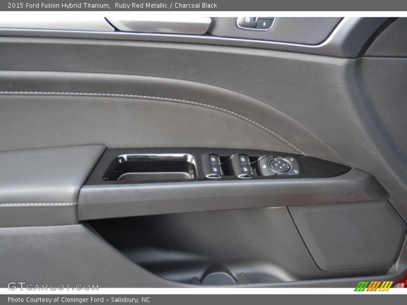 Ruby Red Metallic / Charcoal Black 2015 Ford Fusion Hybrid Titanium