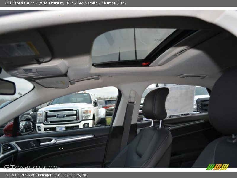 Ruby Red Metallic / Charcoal Black 2015 Ford Fusion Hybrid Titanium