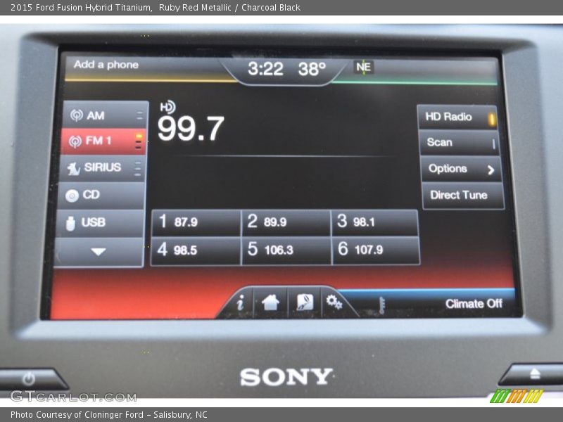 Ruby Red Metallic / Charcoal Black 2015 Ford Fusion Hybrid Titanium