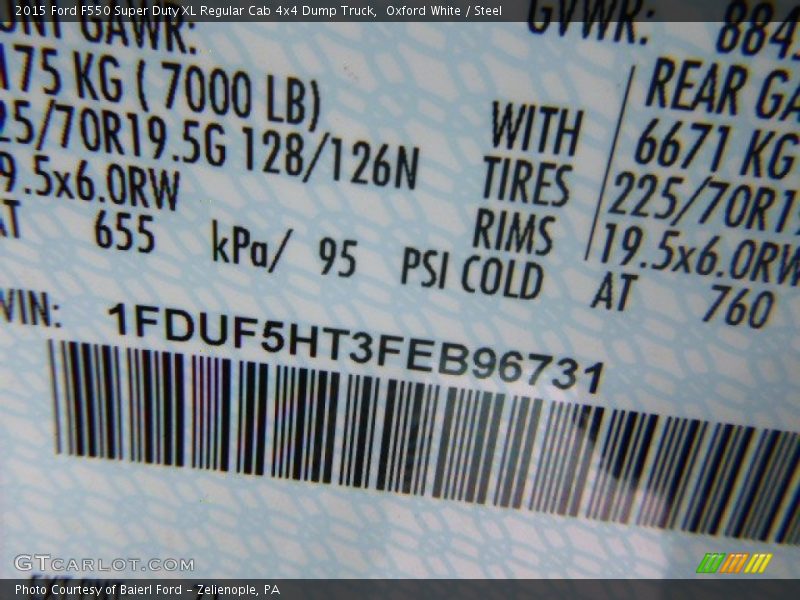 Oxford White / Steel 2015 Ford F550 Super Duty XL Regular Cab 4x4 Dump Truck