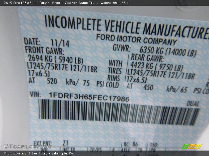 Oxford White / Steel 2015 Ford F350 Super Duty XL Regular Cab 4x4 Dump Truck