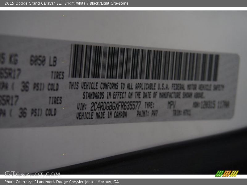 Bright White / Black/Light Graystone 2015 Dodge Grand Caravan SE