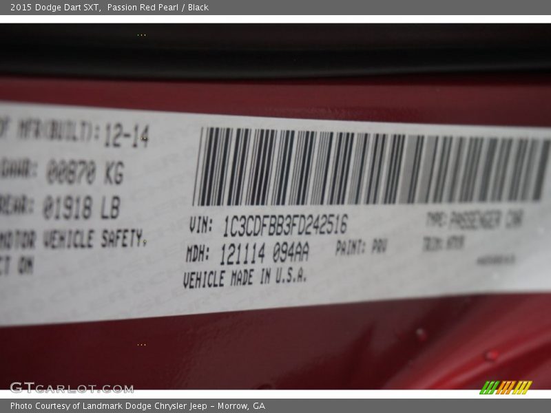 Passion Red Pearl / Black 2015 Dodge Dart SXT