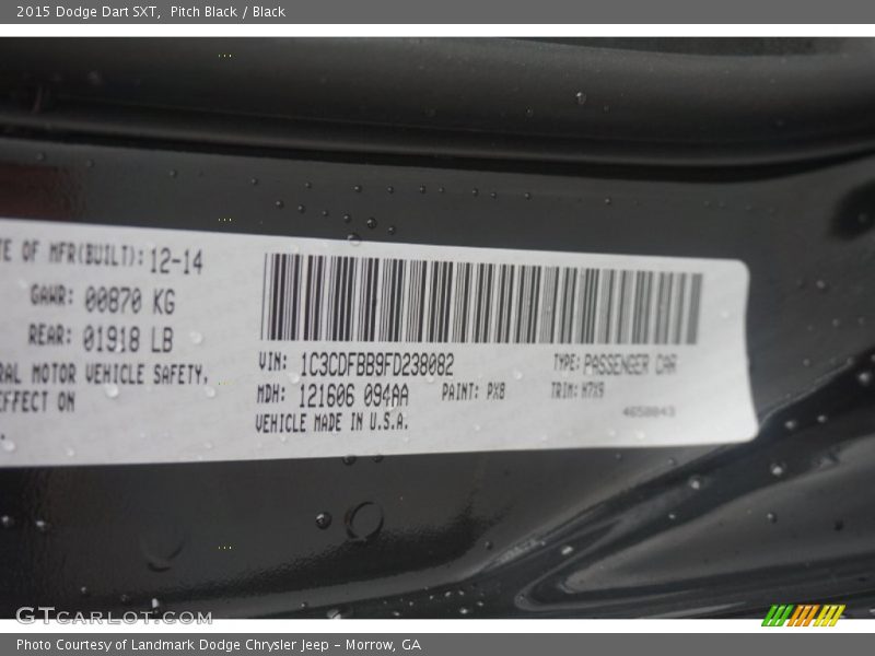 Pitch Black / Black 2015 Dodge Dart SXT