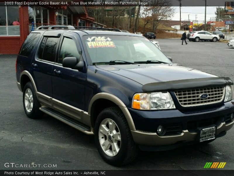 True Blue Metallic / Medium Parchment Beige 2003 Ford Explorer Eddie Bauer 4x4