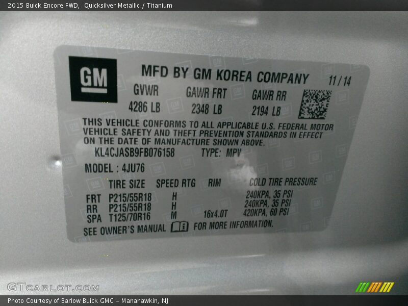 Quicksilver Metallic / Titanium 2015 Buick Encore FWD