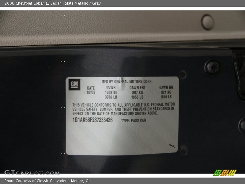 Slate Metallic / Gray 2008 Chevrolet Cobalt LS Sedan