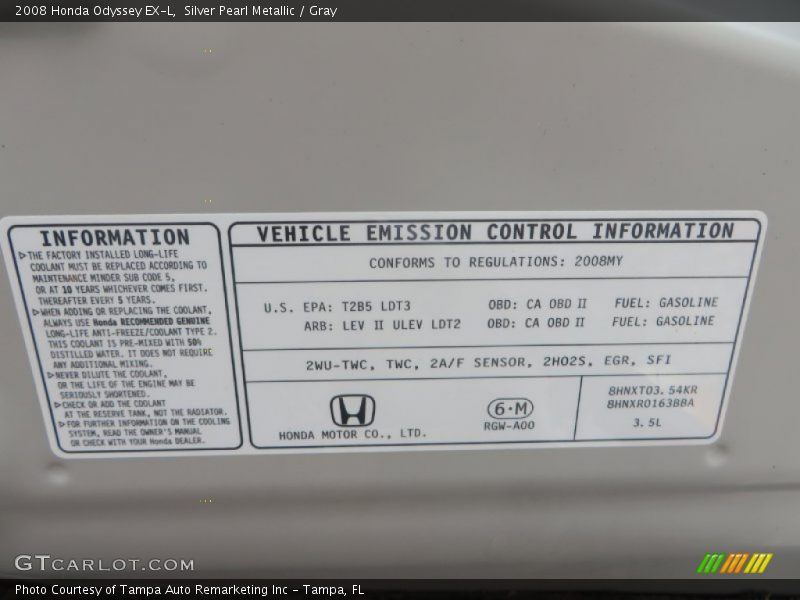 Silver Pearl Metallic / Gray 2008 Honda Odyssey EX-L