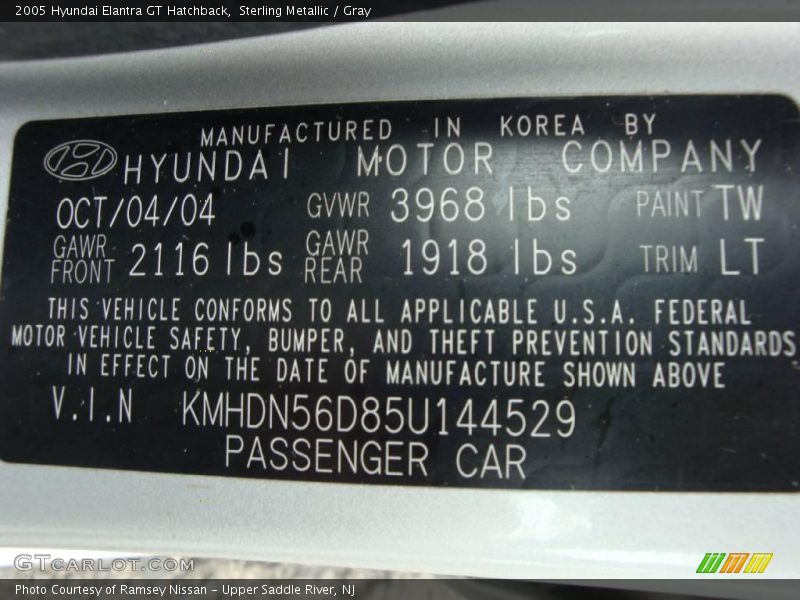 Sterling Metallic / Gray 2005 Hyundai Elantra GT Hatchback