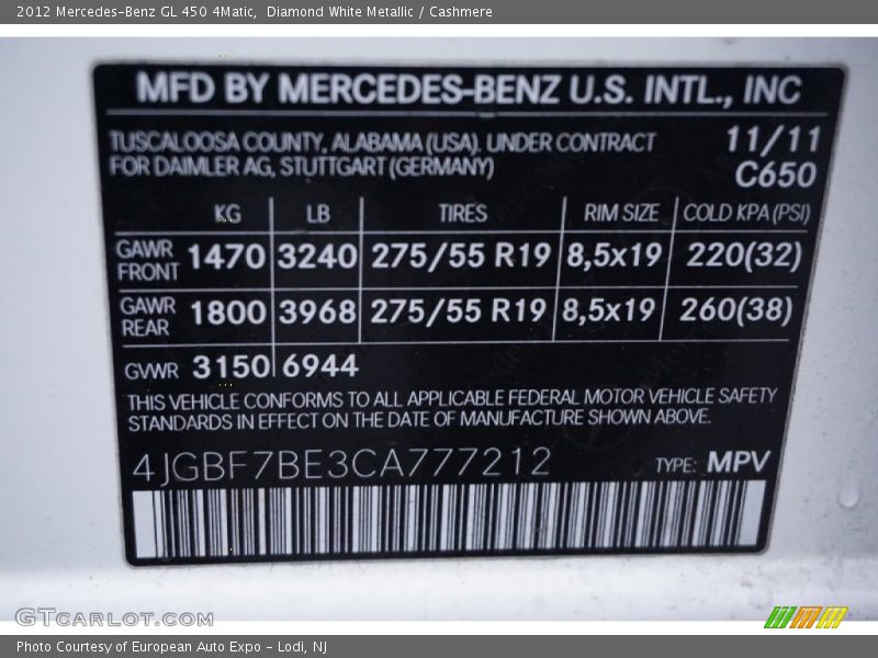 Diamond White Metallic / Cashmere 2012 Mercedes-Benz GL 450 4Matic
