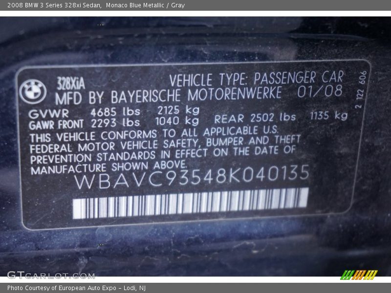 Monaco Blue Metallic / Gray 2008 BMW 3 Series 328xi Sedan