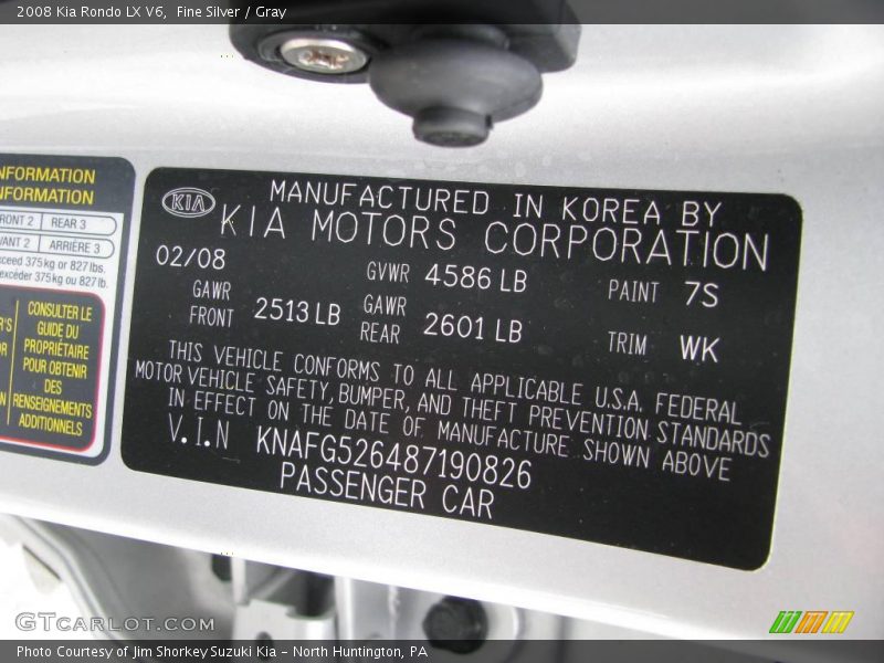 Fine Silver / Gray 2008 Kia Rondo LX V6