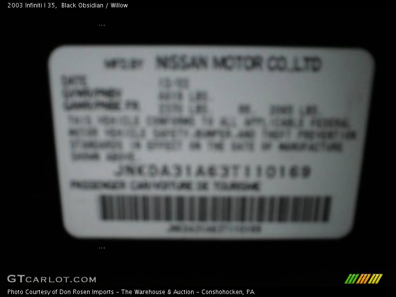 Black Obsidian / Willow 2003 Infiniti I 35