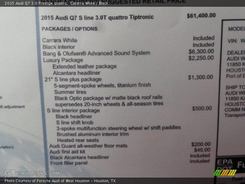 Cararra White / Black 2015 Audi Q7 3.0 Prestige quattro