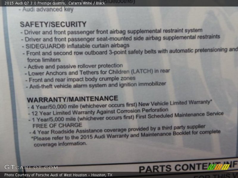 Cararra White / Black 2015 Audi Q7 3.0 Prestige quattro