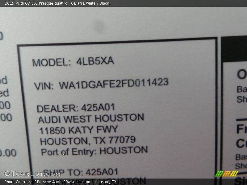 Cararra White / Black 2015 Audi Q7 3.0 Prestige quattro