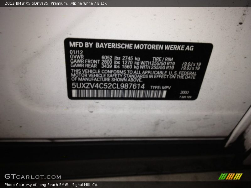 Alpine White / Black 2012 BMW X5 xDrive35i Premium