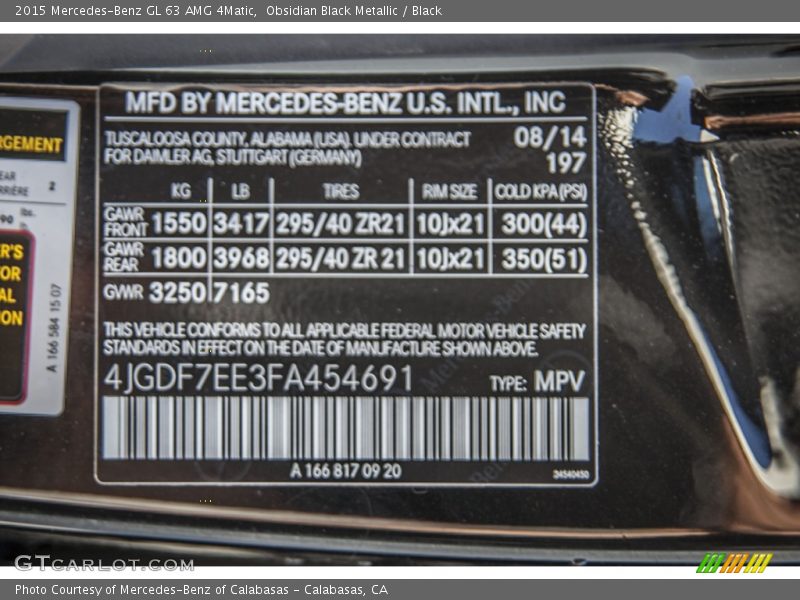Obsidian Black Metallic / Black 2015 Mercedes-Benz GL 63 AMG 4Matic