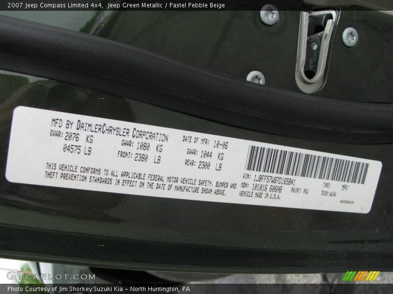 Jeep Green Metallic / Pastel Pebble Beige 2007 Jeep Compass Limited 4x4