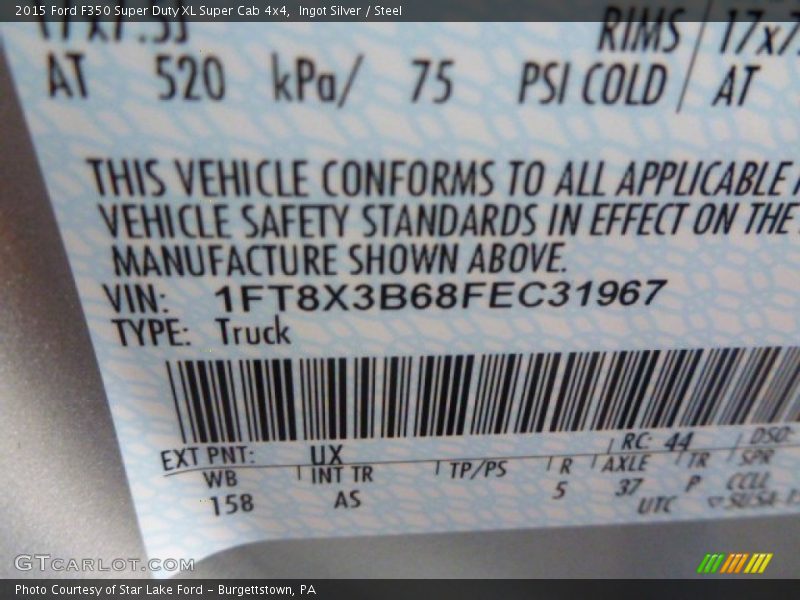 2015 F350 Super Duty XL Super Cab 4x4 Ingot Silver Color Code UX