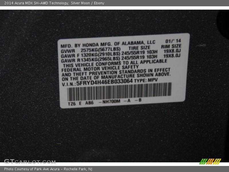 Silver Moon / Ebony 2014 Acura MDX SH-AWD Technology