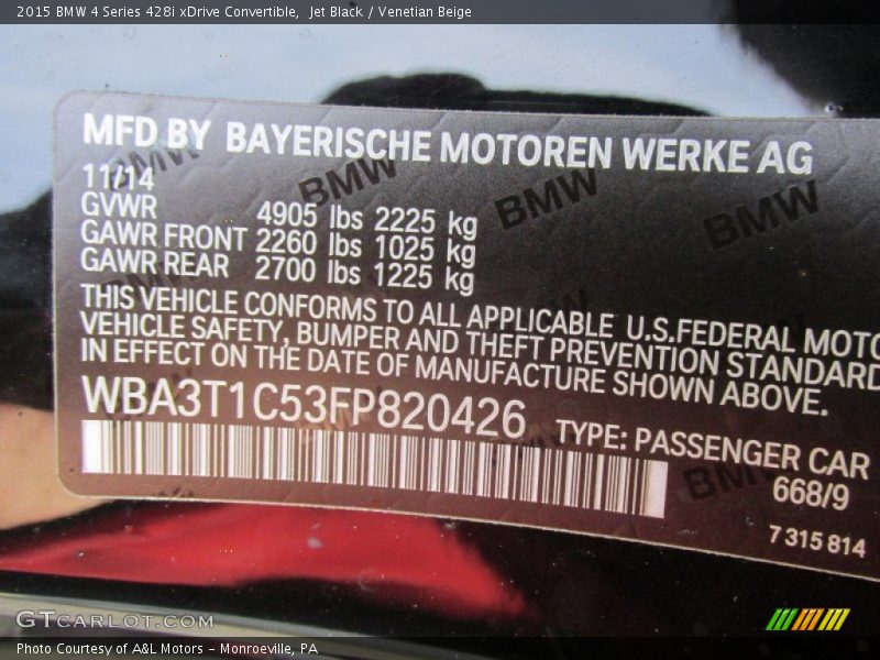 Jet Black / Venetian Beige 2015 BMW 4 Series 428i xDrive Convertible