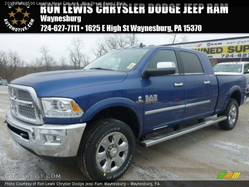 Blue Streak Pearl / Black 2015 Ram 3500 Laramie Mega Cab 4x4